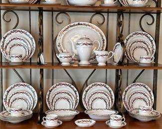 Royal Worcester "Holly Ribbons" 8, 6 piece Place-Settings plus 19 Hostess and others service pieces, not pictured is the 13.5" Crudite Dish
