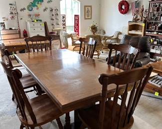 Oak Table with 6  High Back, Solid Chairs