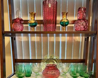 Some of the Beautiful, Colorful Glassware: Fenton, Pilgrim, Mikasa, Shannon, Morgantown Crinkle Green, Ron Ray Blue Bird...