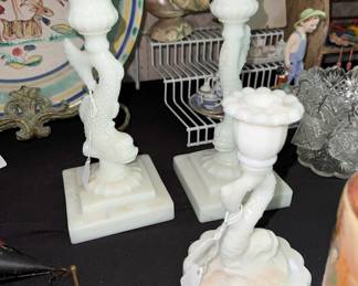Vintage Milk Glass Dolphin Candleholders 