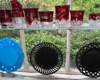 Westmoreland Black Glass, Cherub Plate antique opaque blue milk glass