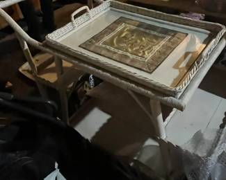 Vintage Wicker Tea Cart w/ Removable Tray