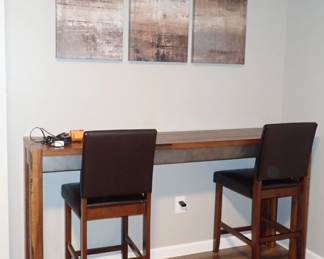 Bar height long table with 2 stools