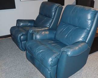 Blue leather recliners