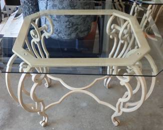 IRON END TABLE WITH GLASS TOP