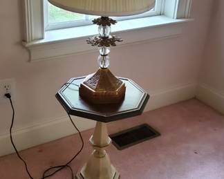 Octagonal French painted side table and lamp