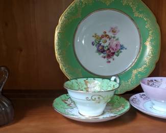 Aynsley, Minton, Tiffany, Grosvenor, and other cups and saucers
