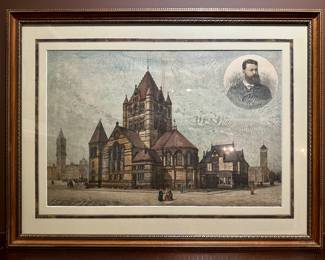 Wood Engraving of Trinity Church from Harper's Weekly Circa 1885