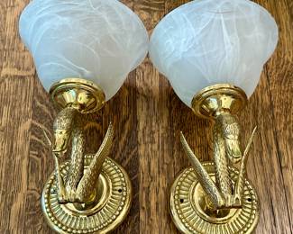 (4) Brass Swan Wall Sconces
