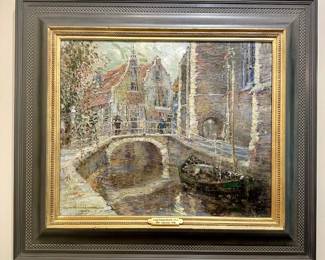 "Canal At Delft, Holland" Oil on Canvas, Signed George Wharton Edwards 