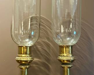 Vintage Heavy Brass Hurricane Candle Holders