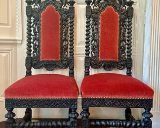 (6) Antique Hand Carved Jacobean Chairs 