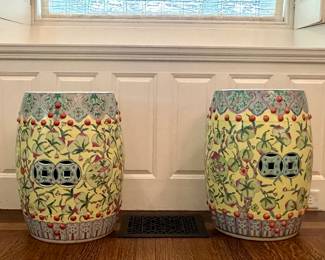 (2) Antique Chinese Garden Stools, Yellow