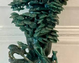 Jade Carving on Wood Stand