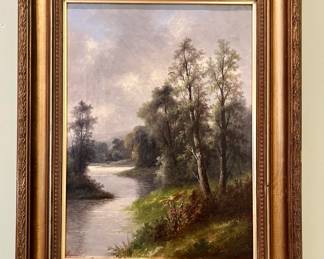 "Meandering Stream" Landscape Oil on Canvas, Signed  