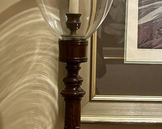 (2) Hand Carved Wood & Blown Glass Candlesticks