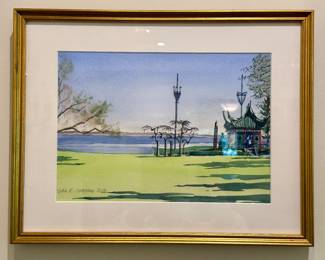 "Chinese Tea House" Watercolor, Signed John K. Grosvenor