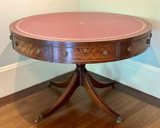 Late 20th C. Leather Top Drum Table