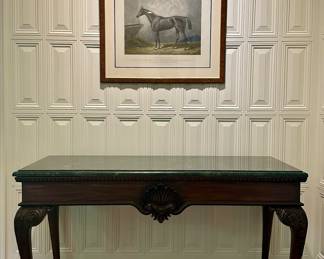 Carved Marble Console Table with Custom Tablecloth