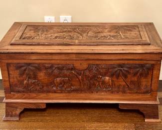 Vintage Carved Wood Trunk