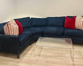Microsuede Sectional Sofa & Acrylic Coffee Table
