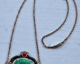 14K Jade & Coral Necklace