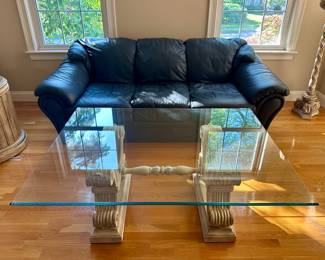 Glass Coffee Table with Carved Base