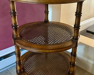 Three Tier Caned Side Table with Removable Top