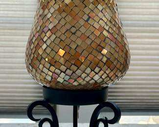 Mosaic Glass Hurricane Pedestal Candle