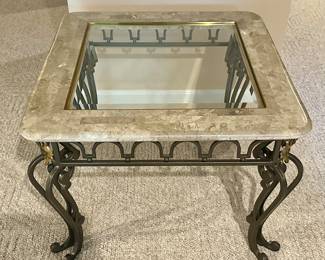Iron, Glass & Marble Side Table