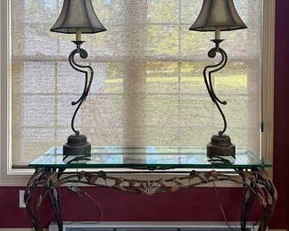 Iron & Glass Console Table with Leaves