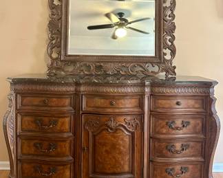 Drexel Heritage Dresser with Marble Top & Drexel Heritage Landscape Mirror