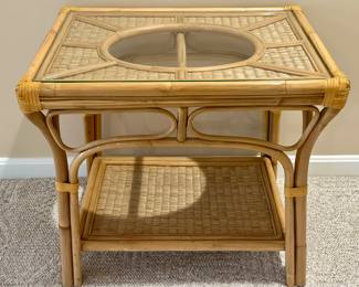 Rattan & Glass Side Table