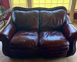 Leather Style Loveseat with Nailhead Trim