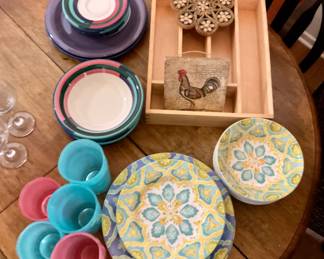 Plates.  Cups.  Kitchen miscellaneous.