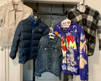 Kids: Patagonia jacket. Calvin Klein Jean jacket.  Quicksilver jacket.  Members Only Space Jam jacket. 