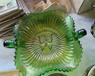 Two-handled dish, and other glass and ceramic items (items sold separately).