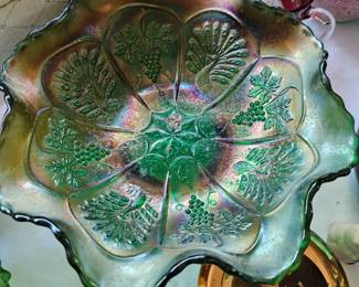 Depression glass dish, coaters, ruby-cut-to clear anniversary cup, (items sold separately).