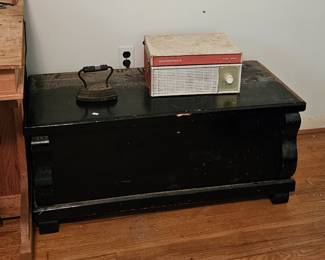 Blanket chest, sat iron, vintage radio (items sold separately).