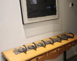 Lebadang Mixed Media Painting (B), Metal Horse Shoe Wall Hooks, David Lee Console Table