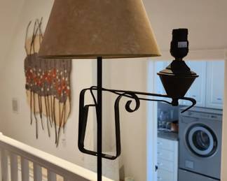 Wrought Iron Floor Lamp, Abstract Mixed Media Wall Sculpture