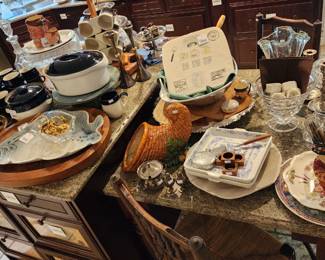 Ann Elizabeth Pottery Fish Tray, Vintage Dansk Slanted Cutting Board, Denby Lidded Casserole Dish, Denby Covered Pot, Vintage Lancaster Falstaff Mug