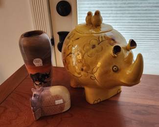 Rhino Ceramic Cookie Jar, Signed Rhino Vase by Susanne Ball Wild Things
