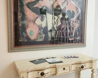 Byron Galvez Abstract Lithograph, David Lee Milford Console Table