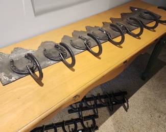 Lebadang Mixed Media Painting (B), Metal Horse Shoe Wall Hooks, David Lee Console Table