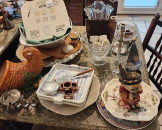 Silverplated Salt & Pepper Shakers, Pinder Bros Pewter Flask, Wooden Napkin Ring Set, Ceramic Cornucopia