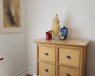Abstract Metal and Wicker Vessel, 6 Drawer File Cabinet/Dresser