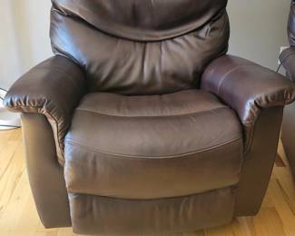 STATE OF THE ART -- TWO LA-Z-BOY ROCKING POWER LEATHER RECLINERS WITH POWER HEADREST AND BACK INFLATING SUPPORT AND ELECTRONIC CHARGING FOR YOUR PHONE/TABLET - $250 EACH