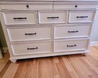 TWO MATCHING - KANWYN WHITEWASH 9 DRAWER DRESSERS-SIGNATURE BY ASHLEY/BENCHMARK $250 EACH....NEW $699 PLUS TAX EACH
