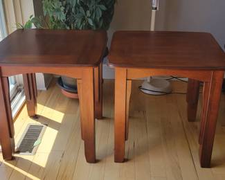 TWO SOLID WOOD END TABLES $25 EACH AND MATCHING COFFEE TABLE $35